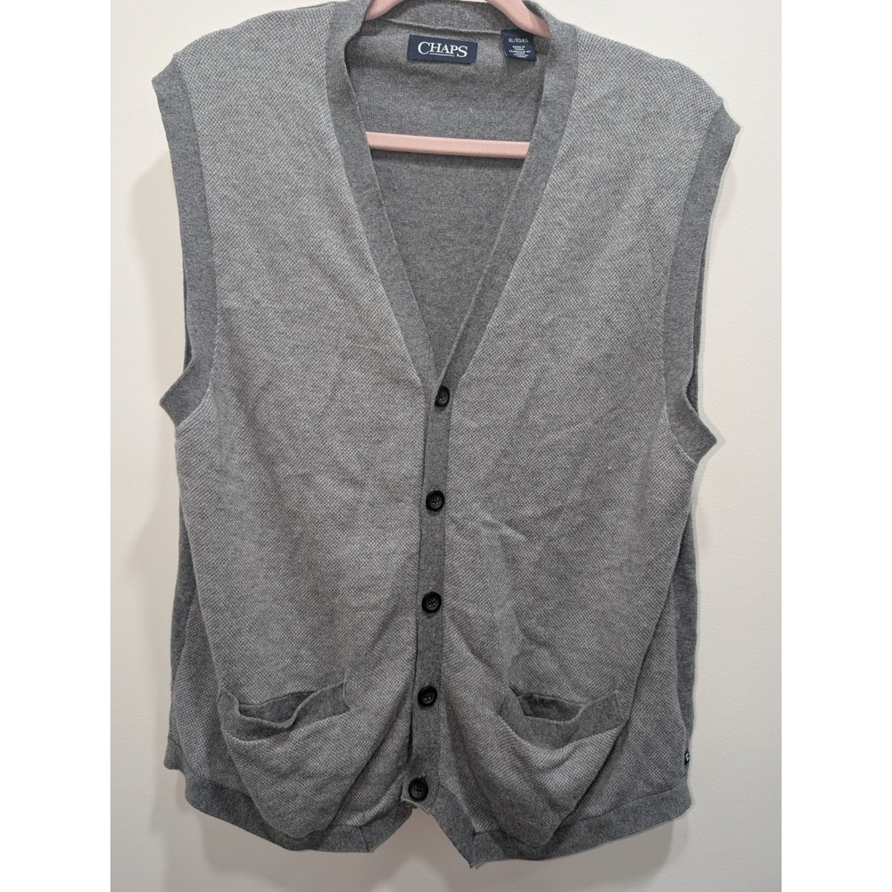 Chaps Gray Cardigan Sweater Vest Size XLarge Cotton Eclectic Grandpa Retro Y2K